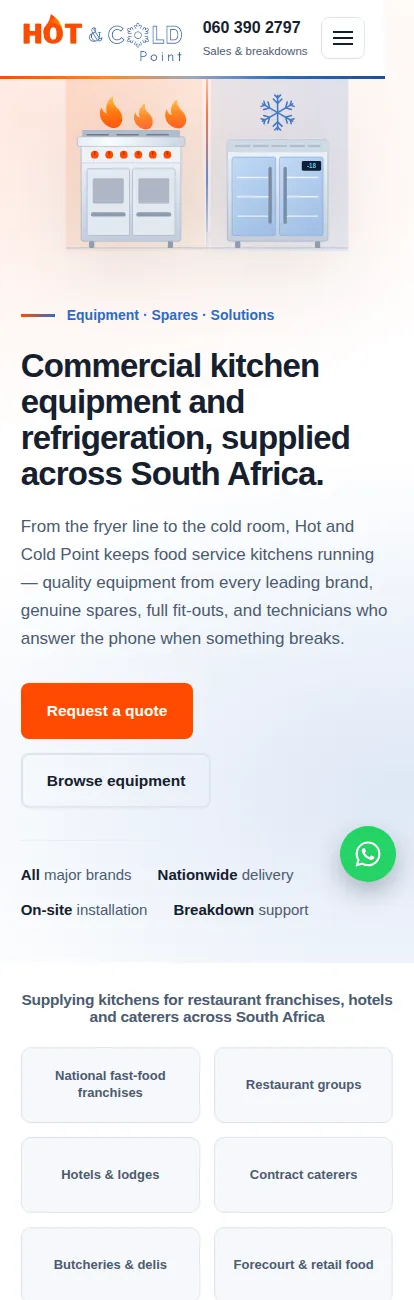 Hot & Cold Point website on a mobile phone