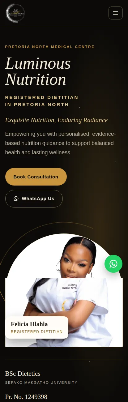Luminous Nutrition website on a mobile phone