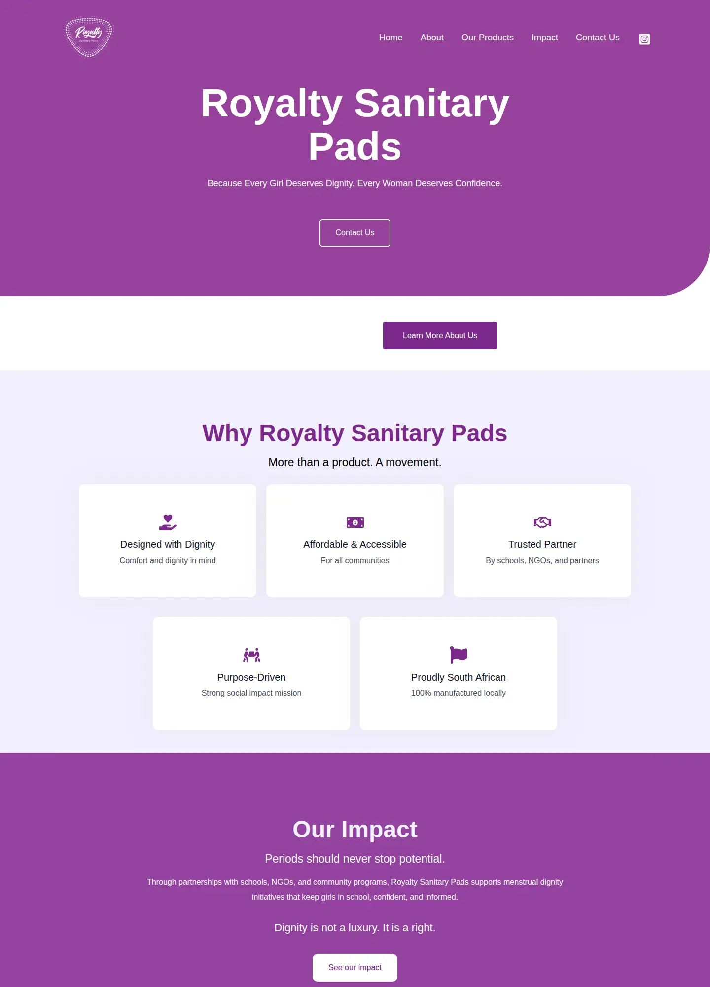 Royalty Sanitary Pads website