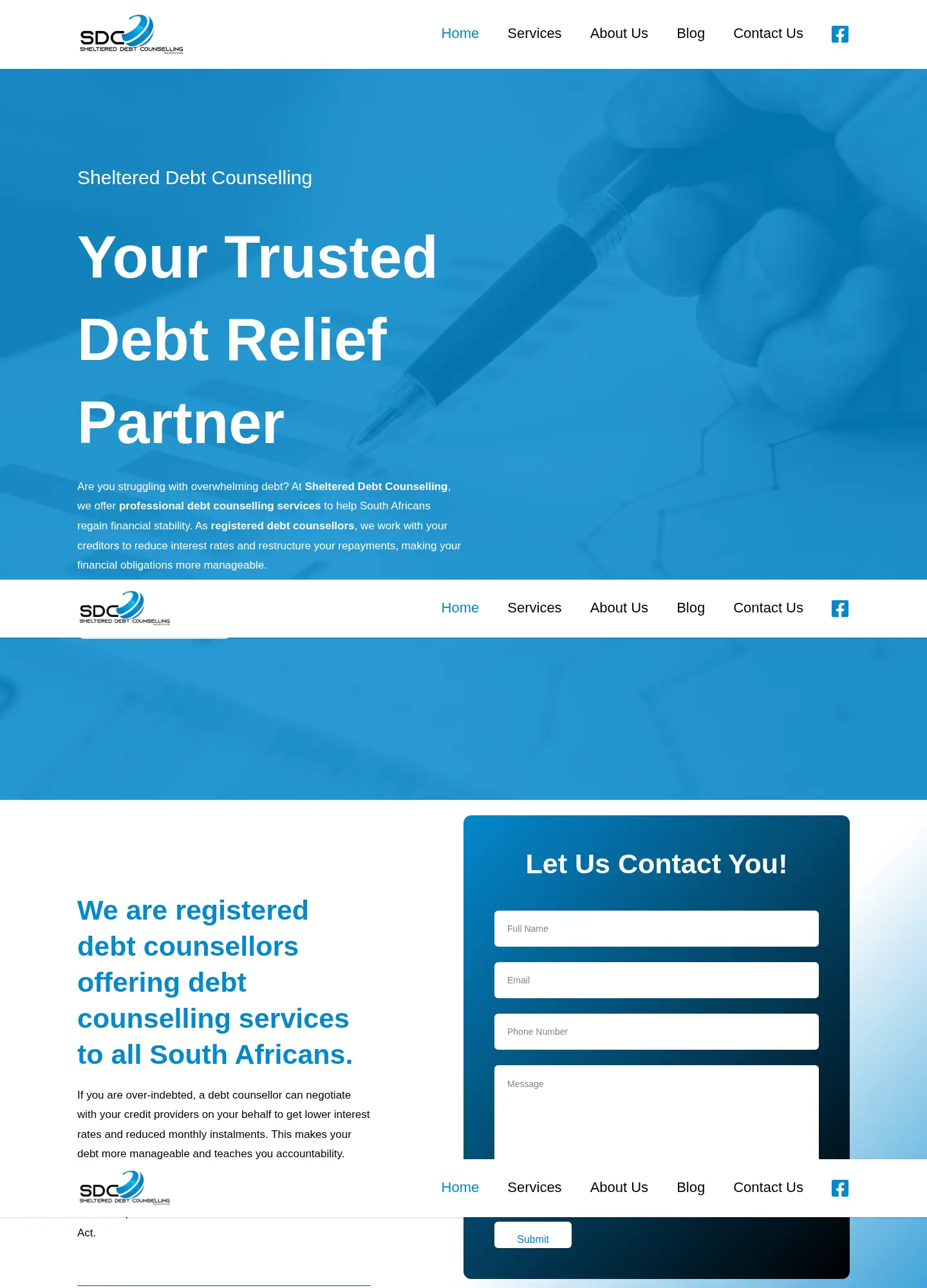 Sheltered Debt Counselling website